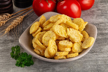 Crunchy croutons heap - roasted bread