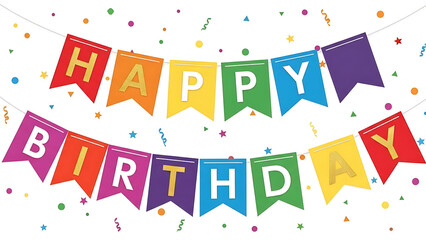 Fototapeta premium Colorful Happy Birthday Bunting Flags with Confetti