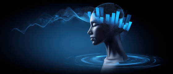 Futuristic head silhouette e commerce digital data visualization neuroscience calm