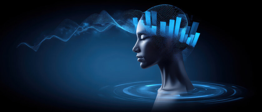 Futuristic head silhouette e commerce digital data visualization neuroscience calm - Powered by Adobe