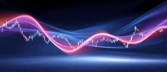 Neon wave stock chart e commerce trend visualization glowing curve abstract data
