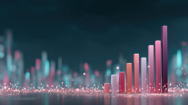 Sparkling e commerce growth chart with colorful glossy bars and bokeh lights evoking success