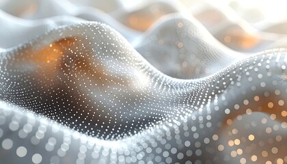 Abstract Digital Landscape with Glowing Particles and Soft Light.