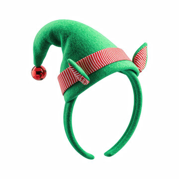 Christmas elf hat headband with jingle bell isolated on transparent background.