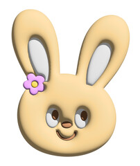 Illustration of happy bunny in 3D for model, merchandise, rabbit cartoon, character, comic, happy easter, emoji, mood, emotion, feeling, zoo, souvenir shop, pin, animal brooch, sticker, pet, label	
