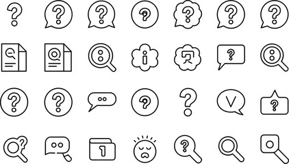 Support & FAQ Question Icons &ndash; Line style vector icons for customer service, help center and UI design.