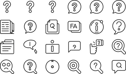 FAQ Question Line Icon Set &ndash; Simple outline vector icons for websites, mobile apps and digital user interfaces.