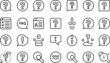 Customer Support Question Icons &ndash; Outline question mark vector icon set for help desk, service platforms and FAQ pages.