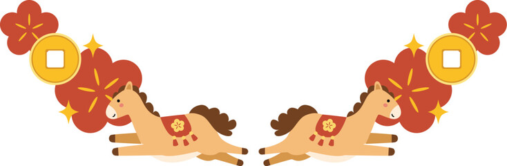 Cute Chinese New Year Horse with Gold Border Ornament Illustration