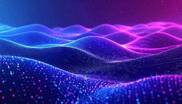 Abstract digital wave pattern with glowing particles and vibrant colors, futuristic background. - Powered by Adobe