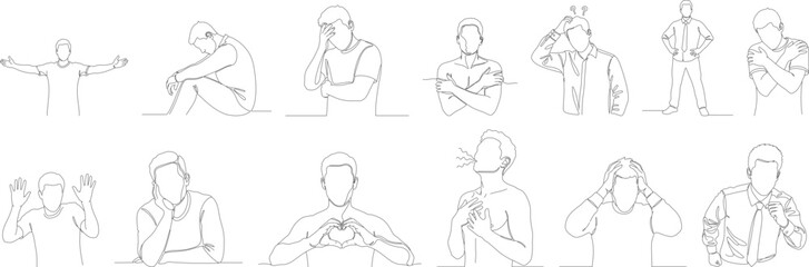 Line Art Business Man in Various Poses Simple Silhouette Icon