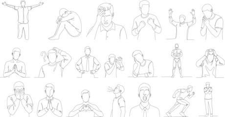 Minimalist Line Art Diverse People Characters in Various Poses Illustration