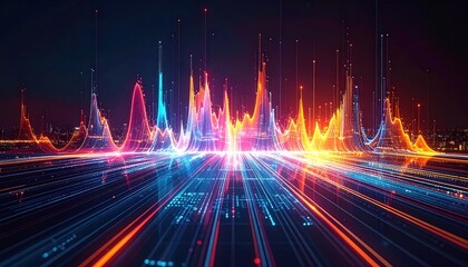 Abstract Data Visualization: Vibrant Cityscape with Dynamic Light Trails