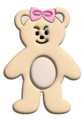 Inflated 3D of teddy bear body shape for model, merchandise, cartoon character, comic, mascot, emoji, mood, emotion, feeling, zoo, souvenir shop, animal brooch, sticker, art toy, kid doll, standee