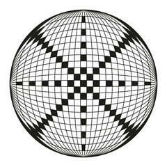 Sphere test pattern. Radial black sectors. Abstract Vector design. Calibration grid element.
