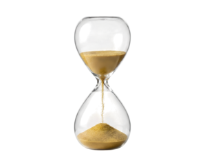 Elegant hourglass with sand flowing represented in a clear image