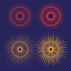 Circular spiral pattern. Abstract sunburst design. Radial energy Vector element. Dark blue background.