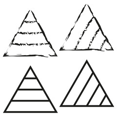 Seven triangle shapes. Geometric abstract forms. Vector illustration set. Line grunge graphic.