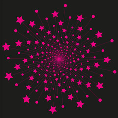 Star spiral pattern. Radial dynamic burst. Abstract pink geometry. Vector dark background.