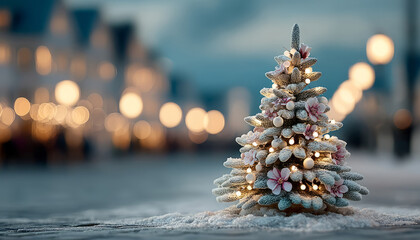 Christmas card with fir tree, AI art illustration. New Year