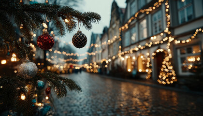 Christmas card with fir tree, AI art illustration. New Year