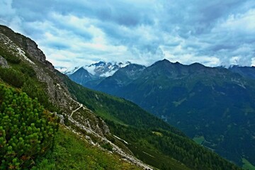 Austrian Alps - view from the footpath to the top of Elfer in Stubai Alps