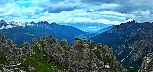 Austrian Alps - panoramic outlook from the footpath near peak Elfer in Stubai Alp