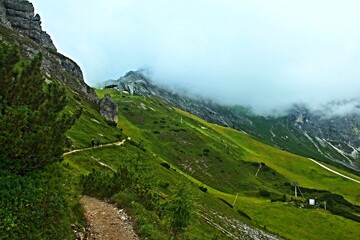 Austrian Alps - view from the panoramic trail from the Senjoch peak to the cable car station Kreuzjoch