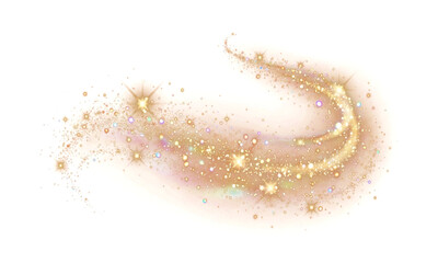 Sparkling light on transparent backgrounds, sparkling dust PNG. Twirl, Glowing light effect with lots of glitter particles and stars. Magical glow PNG. Isolated on transparent PNG overlay
