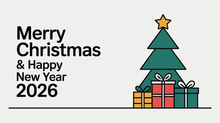 Merry Christmas and Happy New Year 2026 festive greeting card