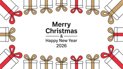 Merry Christmas and Happy New Year 2026 festive gift card design