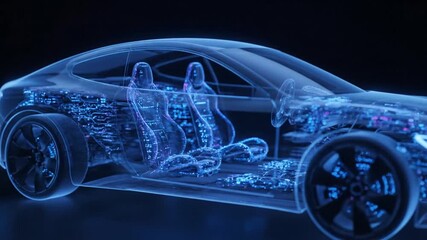 Futuristic transparent car showing its internal technological components in motion - Powered by Adobe