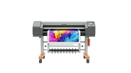 Large Format Printer Printing Abstract Art on White Background