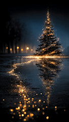 Christmas card with fir tree, AI art illustration. New Year