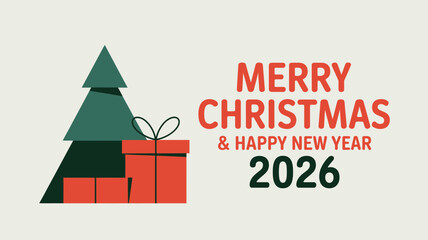 Merry Christmas and Happy New Year 2026 festive greeting card