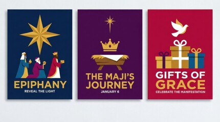 bold epiphany western christian poster set for themed visual design projects ideal for branding campaigns and educational materials