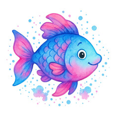 A charming illustration of a colorful fish with its fins and scales