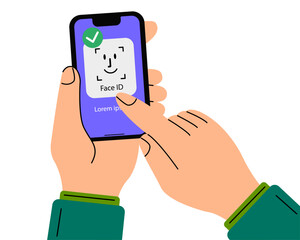 Verification ID is an illustration of Verification ID using system of face recognition and personal ID. The concept is take a photo by holding their own ID to get verified. Vector illustration.
