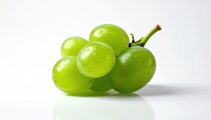 Fresh Green Grapes with Water Droplets, Isolated on White Background
