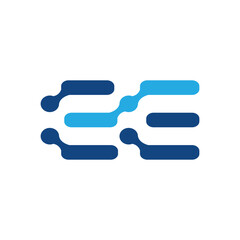 this is an abstract geometric logo design that depicts initial letters EE made of connected dots and lines in blue color combination that looks clean on a white background for tech company logo

