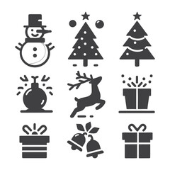 Christmas Symbols Silhouette Icons, Minimalist Holiday Icons Vector Pack,
 Vector Bundle for Cards and Invitations, Digital Design, Modern, christmas theme clipart, 
Simple Icon, Festive Elements,