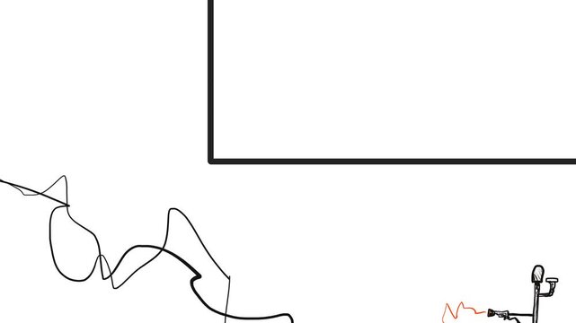 Under the frame, on one side of the canvas, is a device or antenna that shoots lightning. On the other side, dark lightning or energy flickers.