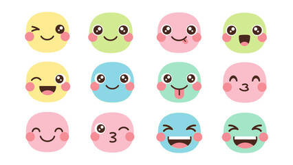 cute kawaii emoticon face, vector.