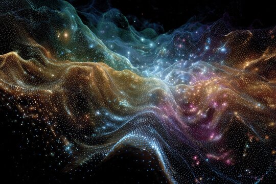 Reality perception abstract holographic cosmos forming from waves of awareness vibrant thought to universe visualization