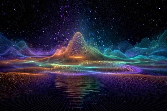 Reality perception abstract holographic cosmos forming from waves of awareness vibrant thought to universe visualization