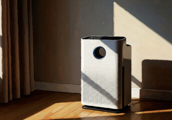 Air Purifier Oil Painting Style dengan Cinematic Lighting dan Deep Ambient Occlusion