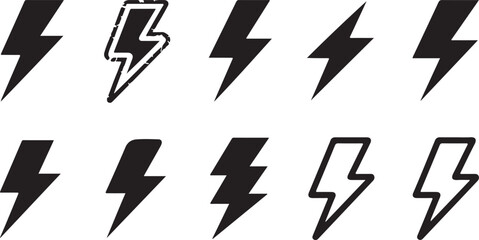 Collection Of Lightning Bolt Icons In Different Styles And Designs Keywords: lightning bolt, thunderbolt, electricity, power, energy, symbol, icon, set, collection, graphic, design, illustration
