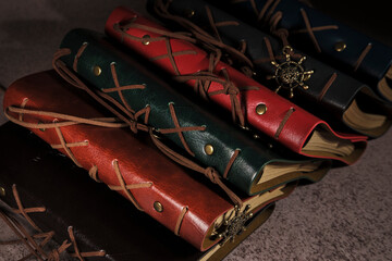 vintage colorful leather cover note-book or diaries for present ide, personal therapy, travel and...