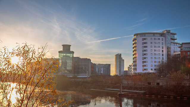 Royal Armouries Museum in Leeds, taken from Leeds Dock area showing various elements of leeds city scape. November 2025