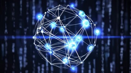 Futuristic digital network sphere transforming with glowing connections and dynamic light trails - Powered by Adobe